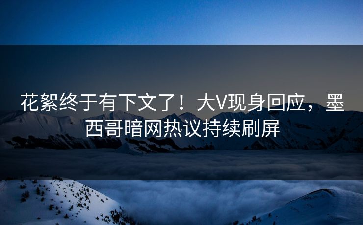 花絮终于有下文了！大V现身回应，墨西哥暗网热议持续刷屏