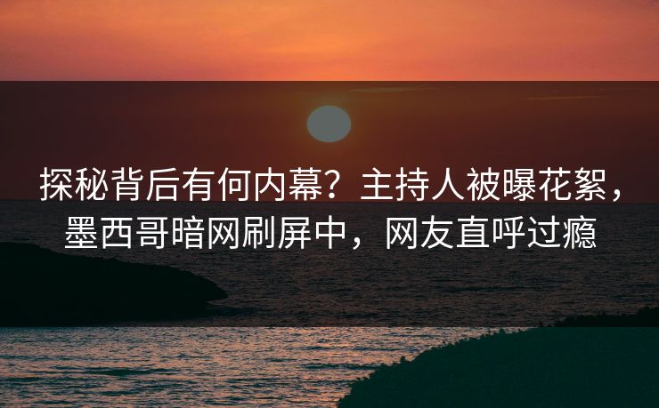 探秘背后有何内幕？主持人被曝花絮，墨西哥暗网刷屏中，网友直呼过瘾